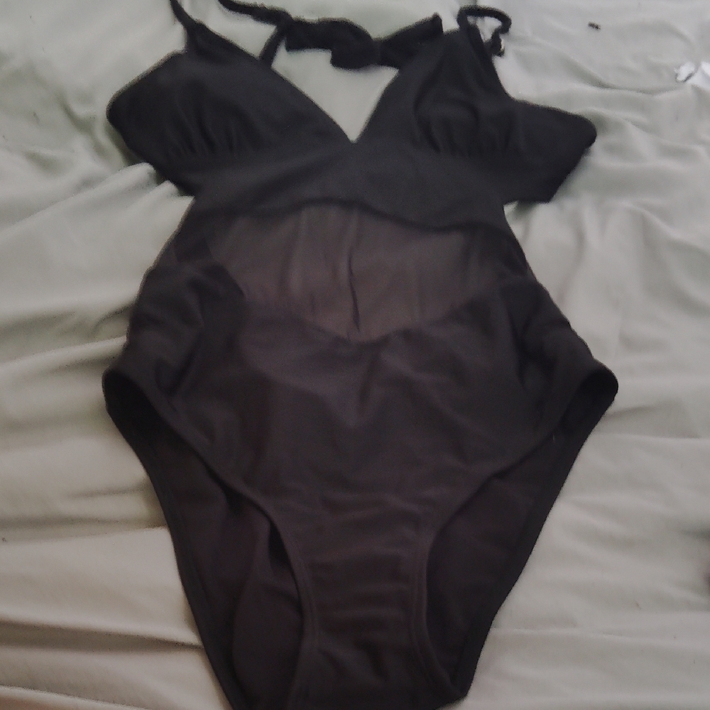 Women's Black One Piece Mesh Swimsuit